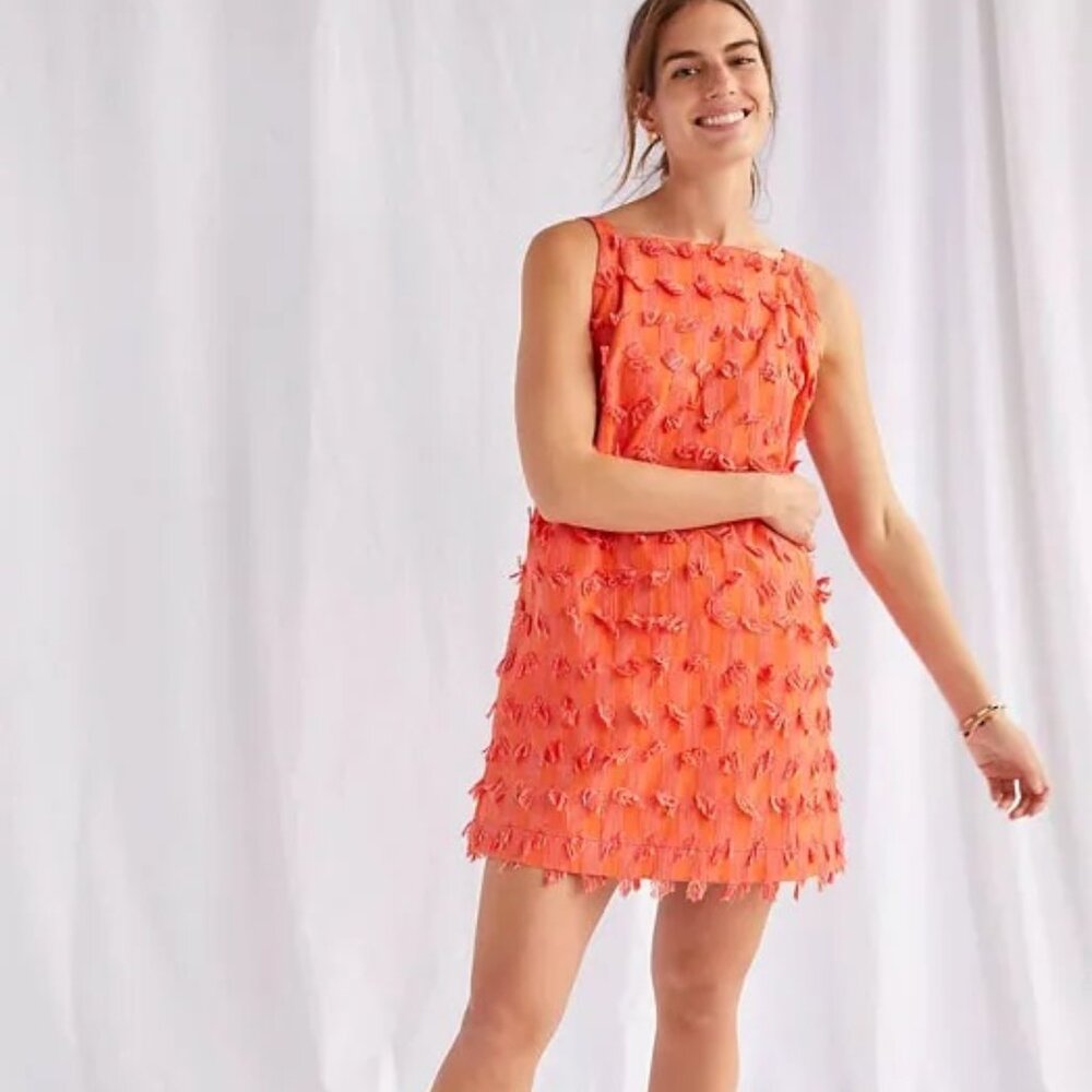 Anthropologie Textured Shift Dress Coral Orange 60s XSmall XS